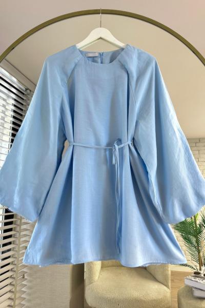 Balon Kol Modal Tunik Mavi