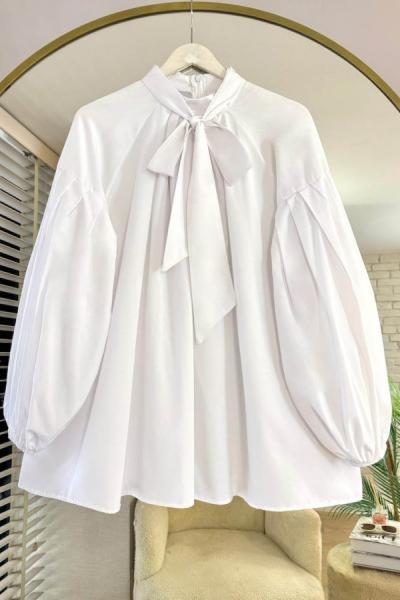 yakası Bağlamalı Salaş Tunik Beyaz