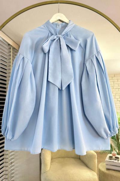 yakası Bağlamalı Salaş Tunik Mavi
