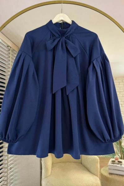 yakası Bağlamalı Salaş Tunik Lacivert