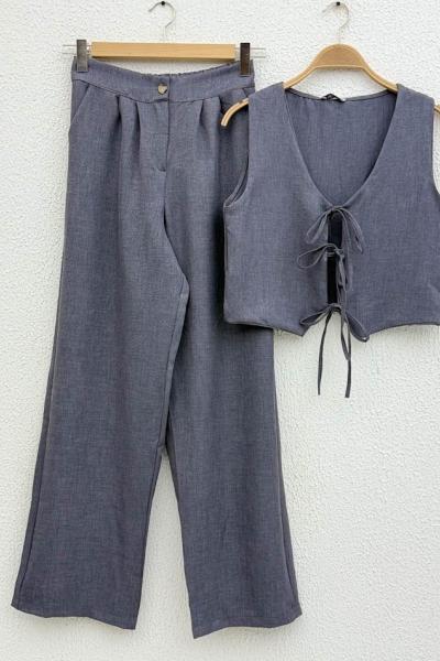 Keten Pantolon-Yelek Takım Antrasit