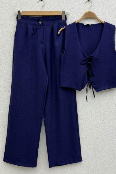 Keten Pantolon-Yelek Takım Lacivert