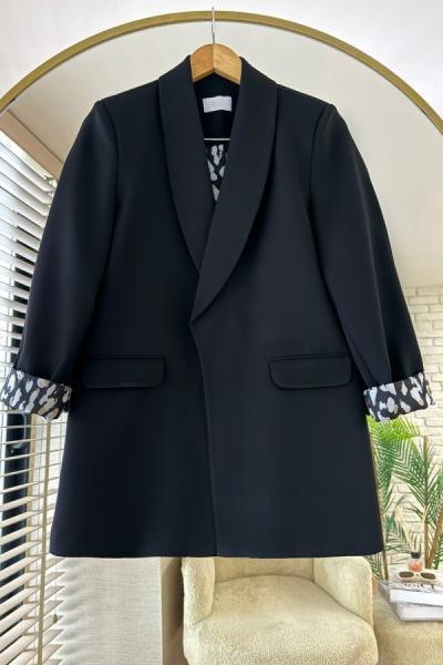 Leopar Astarlı Ceket Siyah