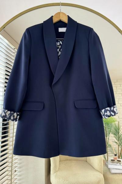 Leopar Astarlı Ceket Lacivert