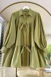 Fiyonklu Salaş Gömlek Yağ Yeşili