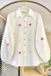 Kalp Nakışlı Müslim Gömlek Ekru