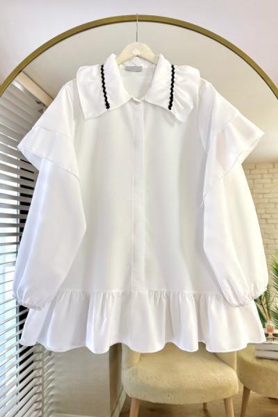 Yakası Brodeli Royal Tunik Beyaz