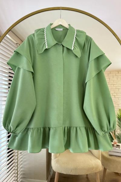 Yakası Brodeli Royal Tunik Yeşil