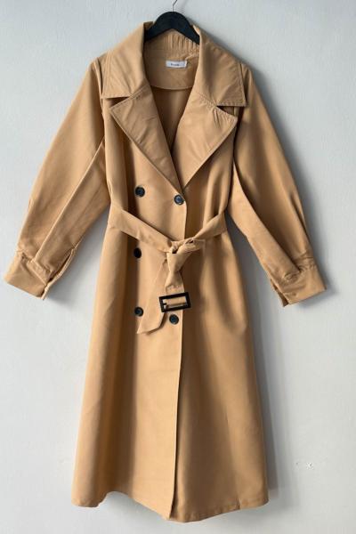 Klasik Kruvaze Trençkot Camel