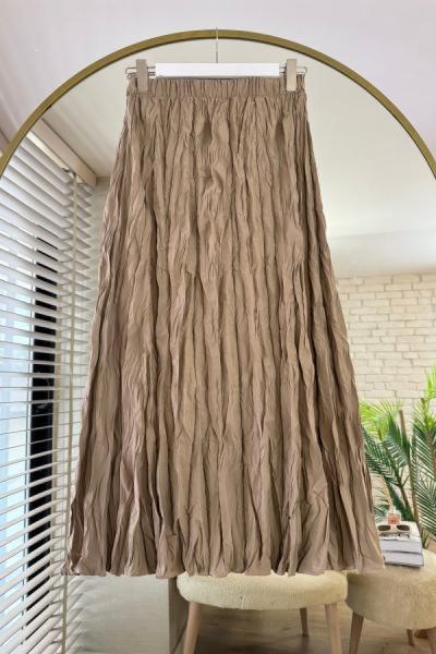 Kırışık Poplin Etek Camel