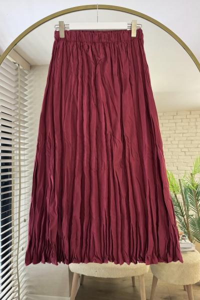 Kırışık Poplin Etek Bordo