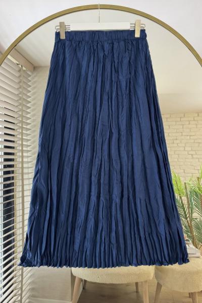 Kırışık Poplin Etek Lacivert