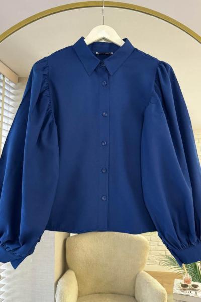 Balon Kol Kısa Gömlek Lacivert