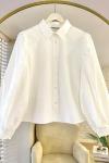 Balon Kol Kısa Gömlek Ekru