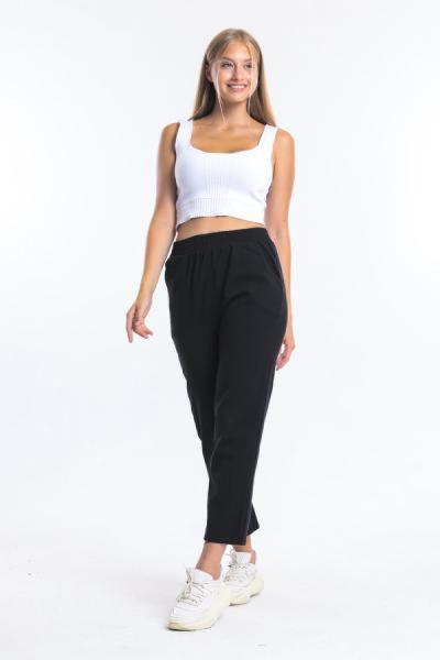 Beli Lastikli Gabardin Pantolon Siyah