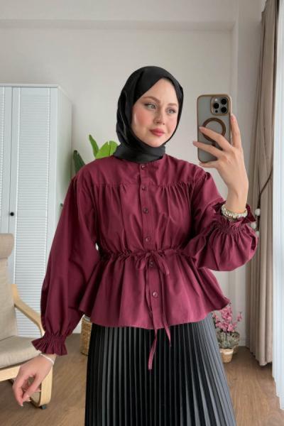 Beli Tünelli Kısa Gömlek Bordo