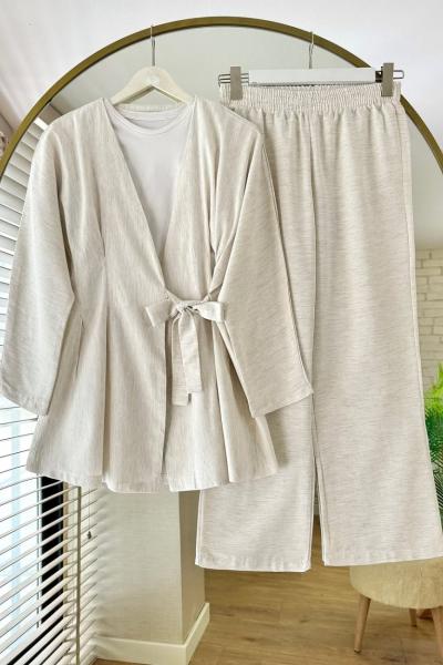 Pensli Keten Takım Bej