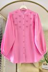 Fiyonk Nakışlı Hakim Yaka Gömlek Pembe