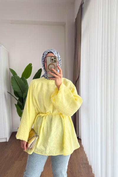 Balon Kol Modal Tunik Sarı