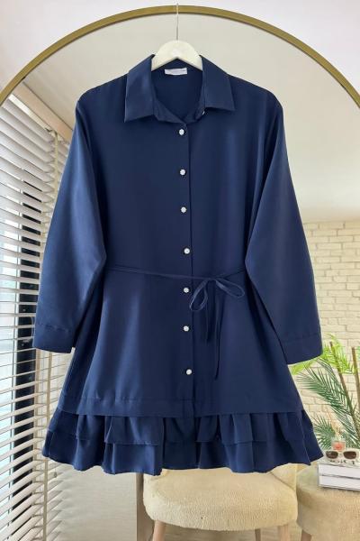 Eteği Fırfırlı Tunik Lacivert