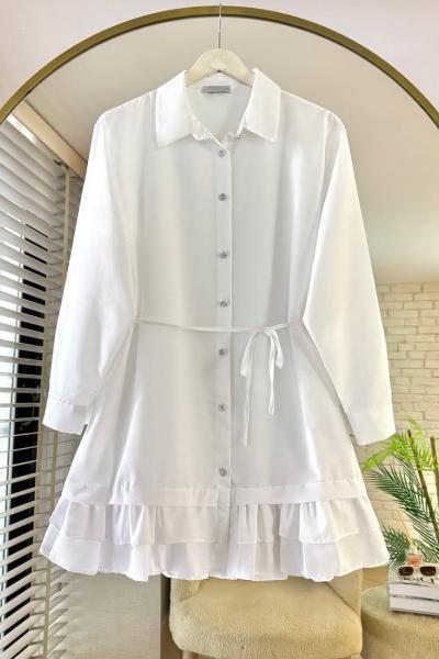 Eteği Fırfırlı Tunik Beyaz
