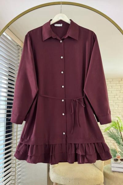 Eteği Fırfırlı Tunik Bordo