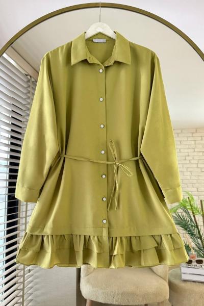 Eteği Fırfırlı Tunik Yağ Yeşili