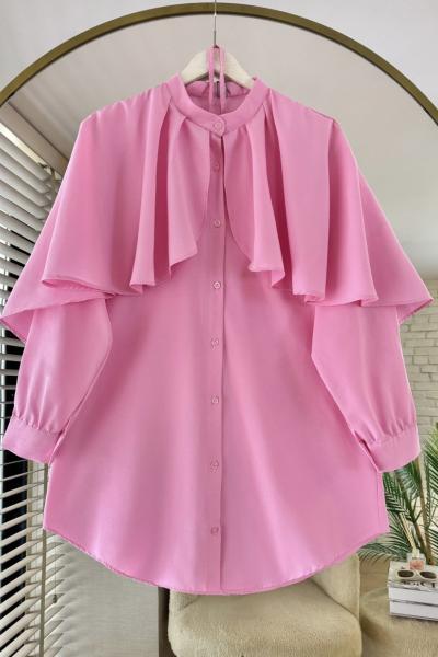 Pelerin Detaylı Gömlek Pembe