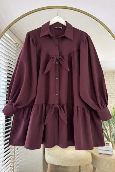 Fiyonklu Salaş Gömlek Bordo