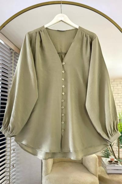 V Yaka Modal Gömlek Yeşil