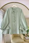 Yaka Bağcıklı Poplin Gömlek Yeşil