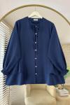 Yaka Bağcıklı Poplin Gömlek Lacivert