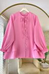 Yaka Bağcıklı Poplin Gömlek Pembe