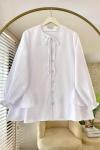 Yaka Bağcıklı Poplin Gömlek Beyaz