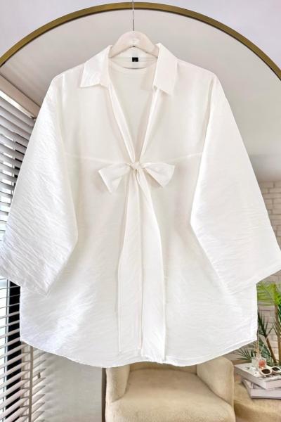 Önü Bağlamalı Kimono Beyaz