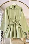 Yarım Patlı Beli Kuşaklı Gömlek Yeşil
