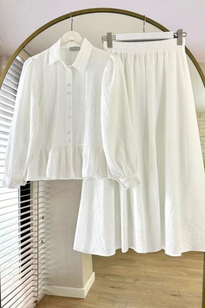 Begonya Etekli Takım Beyaz