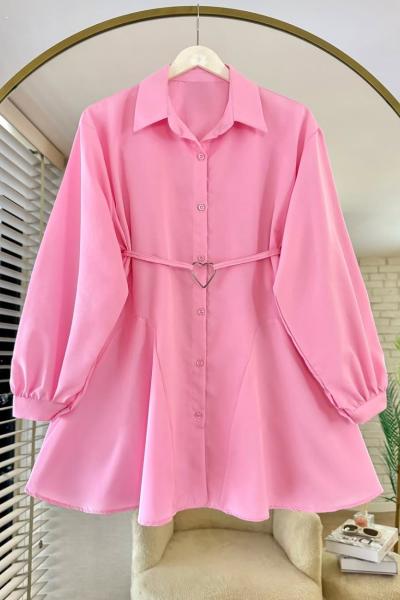 Kalp Kemerli Poplin Gömlek Pembe
