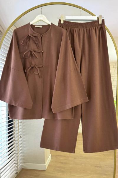 Milano Keten Takım Kahverengi