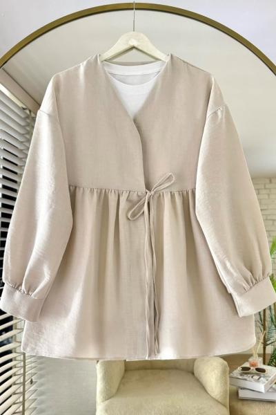 Lori Bağlamalı Ceket Bej