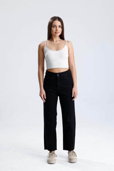 Kesik Paça Mom Jean Siyah