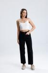 Kesik Paça Mom Jean Siyah