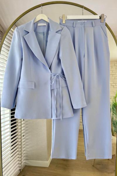 Yandan Bağlamalı Ceketli Takım Bebe Mavisi