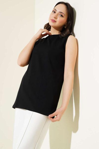 Sıfır Kol Bisiklet Yaka İçlik  Siyah