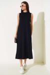 Penye Uzun Elbise İçlik Siyah