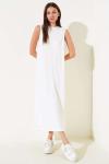 Penye Uzun Elbise İçlik Ekru