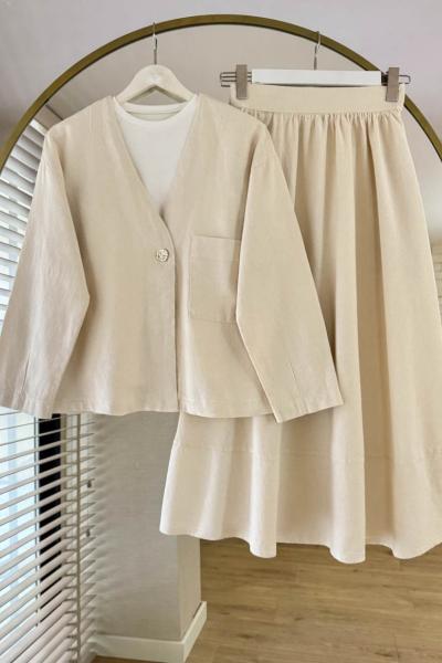 Lover Keten Takım Krem