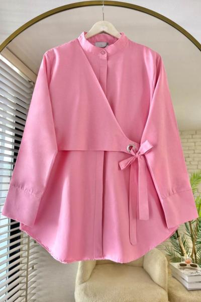 Kuş Gözü Bağlamalı Gömlek Pembe