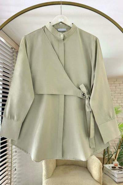 Kuş Gözü Bağlamalı Gömlek Çağla Yeşili