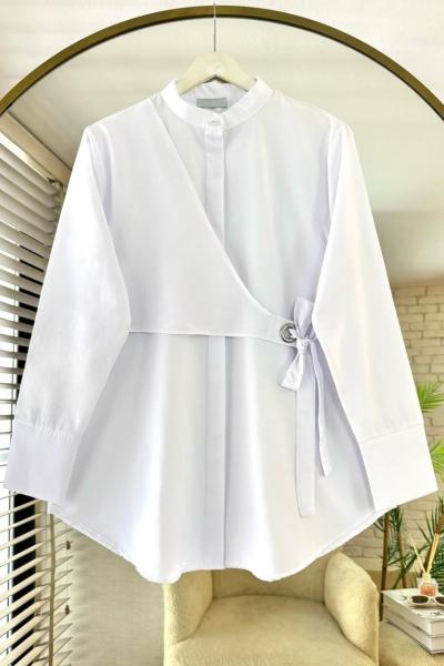 Kuş Gözü Bağlamalı Gömlek Beyaz